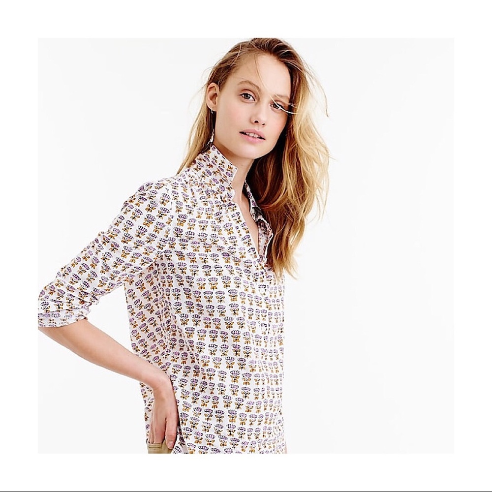 J. Crew Gathered popover blouse in Indian cotton